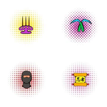 Ninja ancient weapons and mask comic icons イラスト素材