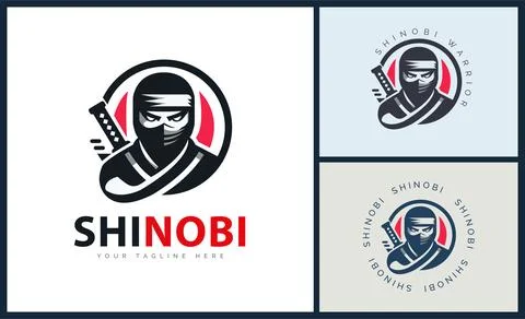 Ninja assassin shinobi logo set silhouette template design Stock Illustration