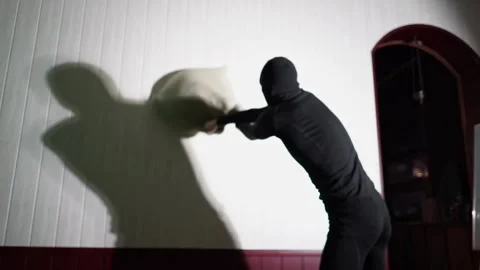 Ninja Battles Shadow with Pillow Stock Footage 296294150