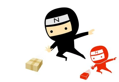 Ninja boy jump and send a product box, vector art Stock Illustration
