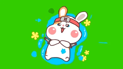 Ninja Bunny Crying in Rain - Green Screen Stock Footage 282777480