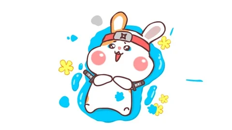 Ninja Bunny Crying in Rain - White Background Video stock 282777484