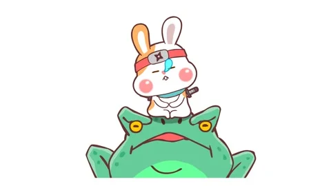 Ninja Bunny Sleeping on Frog - White Background Stock Footage 282777448