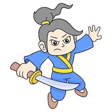 Ninja is carrying a sharp sword ready to fight, doodle icon image kawaii n... Stock Photos