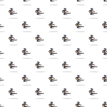 Ninja character doing flying kick seamless pattern Stock Illustration