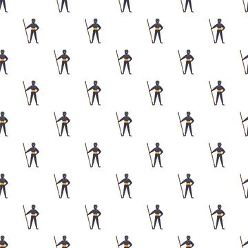 Ninja character with staff repeating seamless pattern Stock Illustration