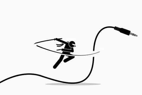 Ninja cuts audio cable away. Illustrazione stock
