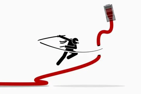 Ninja cuts Ethernet LAN network cable.  Stockillustratie