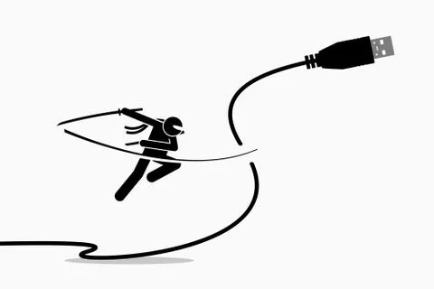 Ninja cuts USB cable plug. Stock Illustration