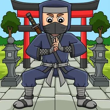 Ninja doing Hand Seals Colored Cartoon Stock Illustration