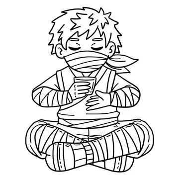 Ninja Drinking Tea Isolated Coloring Page for Kids Stock Illustration