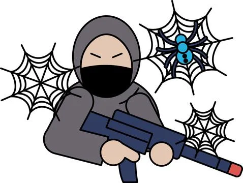 Ninja figure holds weapon with determined expression Stock Illustration