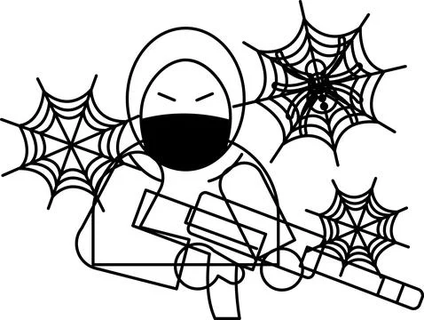 Ninja figure holds weapon with determined expression Stock Illustration