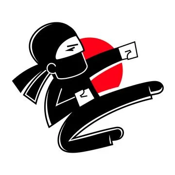 Ninja flying kick. Vector clip art illustration with simple gradients. All .. Stock Illustration