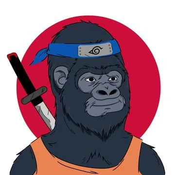 Ninja Gorilla with a sword NFT concept Stock Illustration
