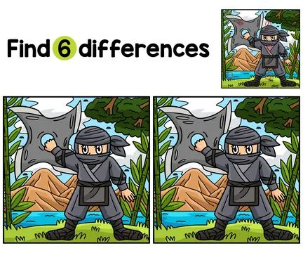 Ninja with Huge Shuriken Find The Differences Stock Illustration