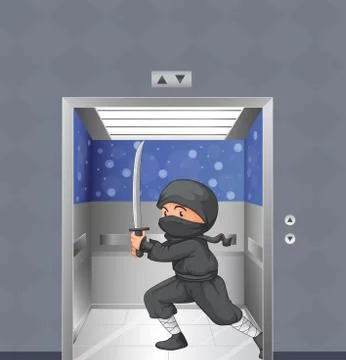 A ninja inside the elevator Stock Illustration