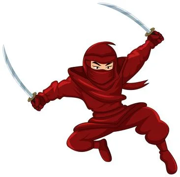 Ninja Jumping and Brandishing Sword Stock Illustration