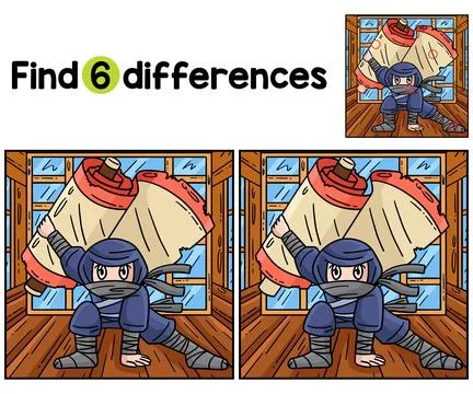 Ninja with Jutsu Scroll Find The Differences Stock Illustration