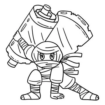 Ninja with Jutsu Scroll Isolated Coloring Page Stock Illustration
