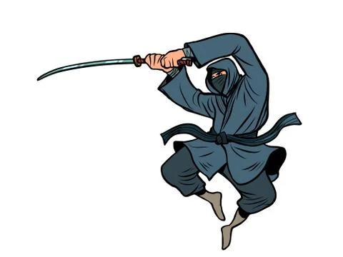Ninja with a katana sword Stock Illustration