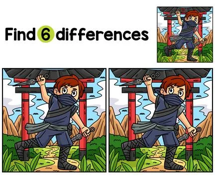 Ninja with a Kunai Find The Differences Stock Illustration
