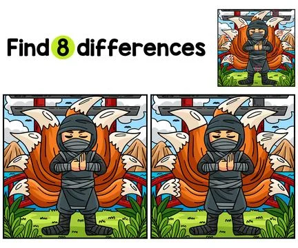 Ninja with Nine Tails Find The Differences Stock Illustration