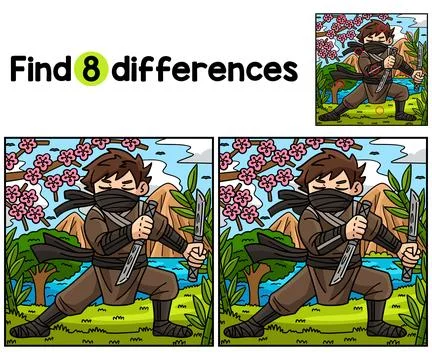 Ninja with Ninjato Find The Differences Stock Illustration