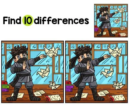 Ninja with an Origami Find The Differences Stock Illustration