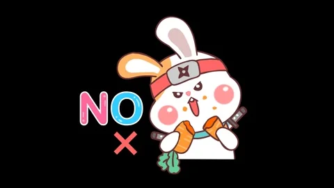 Ninja Rabbit Animation: Carrot Break with 'No' Message - Transparent Backgrou Stock Footage 282777384