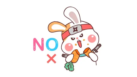 Ninja Rabbit Animation: Carrot Break with 'No' Message Stock Footage 282777394