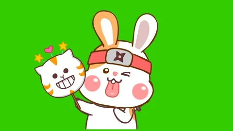 Ninja Rabbit Animation with Cat Mask - Green Screen Stock Footage 282777361