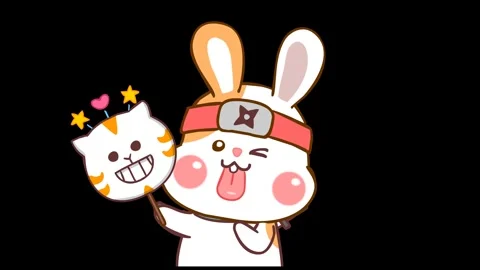 Ninja Rabbit Animation with Cat Mask - Transparent Background Stock Footage 282777367