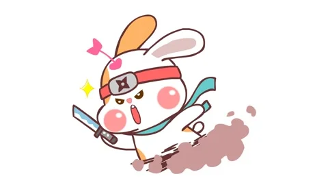 Ninja Rabbit Animation with Sword on White Background Stock Footage 282777325