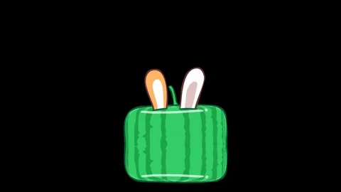 Ninja Rabbit Animation with Watermelon - Transparent Background Stock Footage 282777355