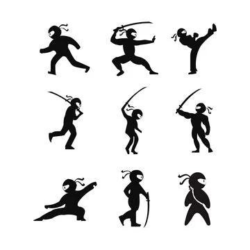 Ninja Samurai Warrior Fighter Character Cartoon Martial Art Weapon Shuriken Stock Illustration