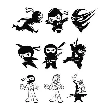 Ninja Samurai Warrior Fighter Character Cartoon Martial Art Weapon Shuriken Stock Illustration