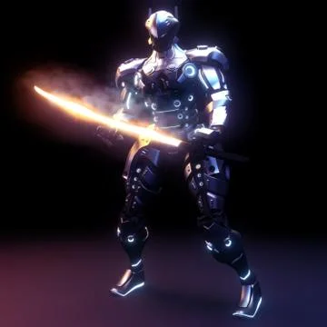 Ninja Sinobi robot fi - sci, Japanese anime. 3D rendering Stock Illustration