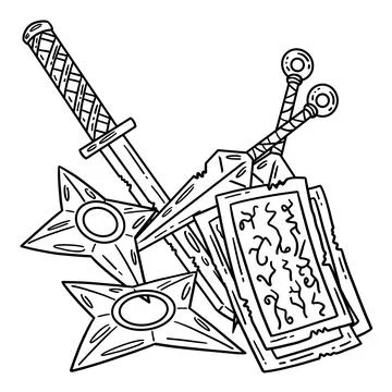 Ninja Tools Isolated Coloring Page for Kids Stock Illustration
