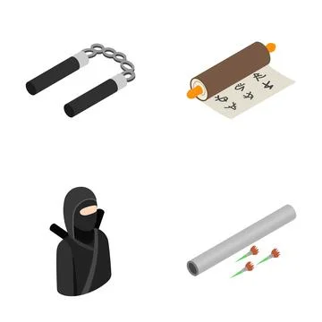 Ninja warrior combat weapons and ancient scroll tools Stock Illustration