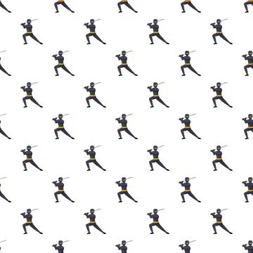 Ninja warrior holding sword seamless pattern illustration Stock Illustration