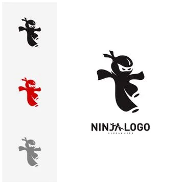 Ninja Warrior logo Design Vector Template. Silhouette of japanese fighter. -  Stock Illustration