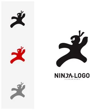 Ninja Warrior logo Design Vector Template. Silhouette of japanese fighter. -  Stock Illustration