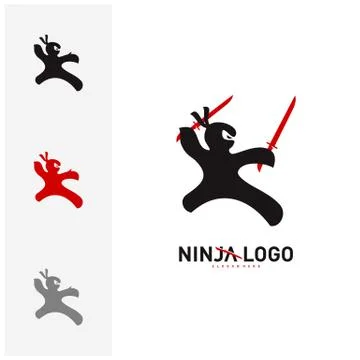 Ninja Warrior logo Design Vector Template. Silhouette of japanese fighter. -  Stock Illustration