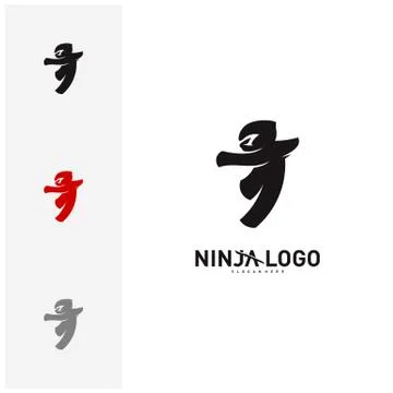 Ninja Warrior logo Design Vector Template. Silhouette of japanese fighter. -  Stock Illustration