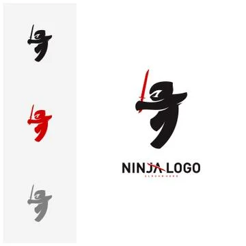 Ninja Warrior logo Design Vector Template. Silhouette of japanese fighter. -  Stock Illustration