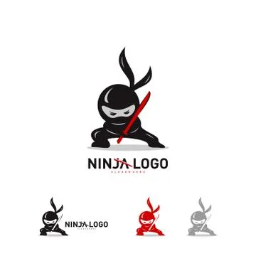 Ninja Warrior logo Design Vector Template. Silhouette of japanese fighter. -  Stock Illustration