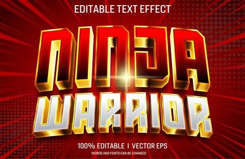 Ninja warrior vector 3d text effect with modern style design Illustration