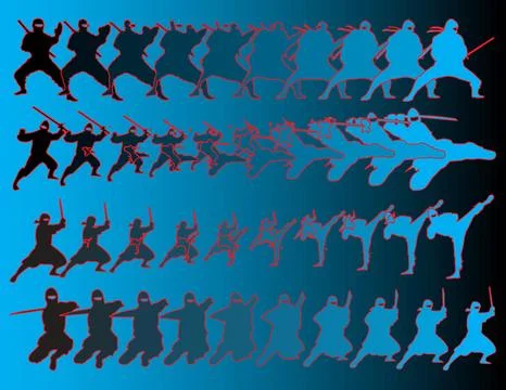 Ninja warriors in motion Stock Illustration