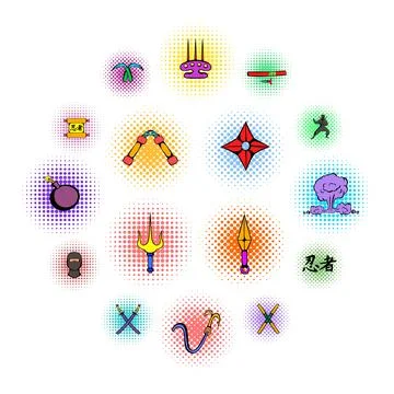Ninja weapon icons set, comics style Stock-Illustration